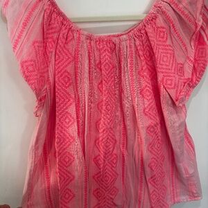 Velvet Embroidered Peasant Blouse • Pink & White • Size S • Made in India